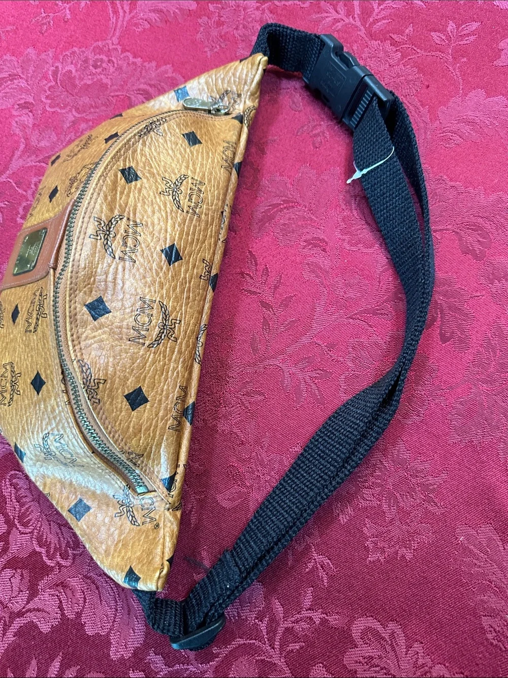 MCM Cognac Leather & Black Visetos Waist Bag - Picture 4 of 5